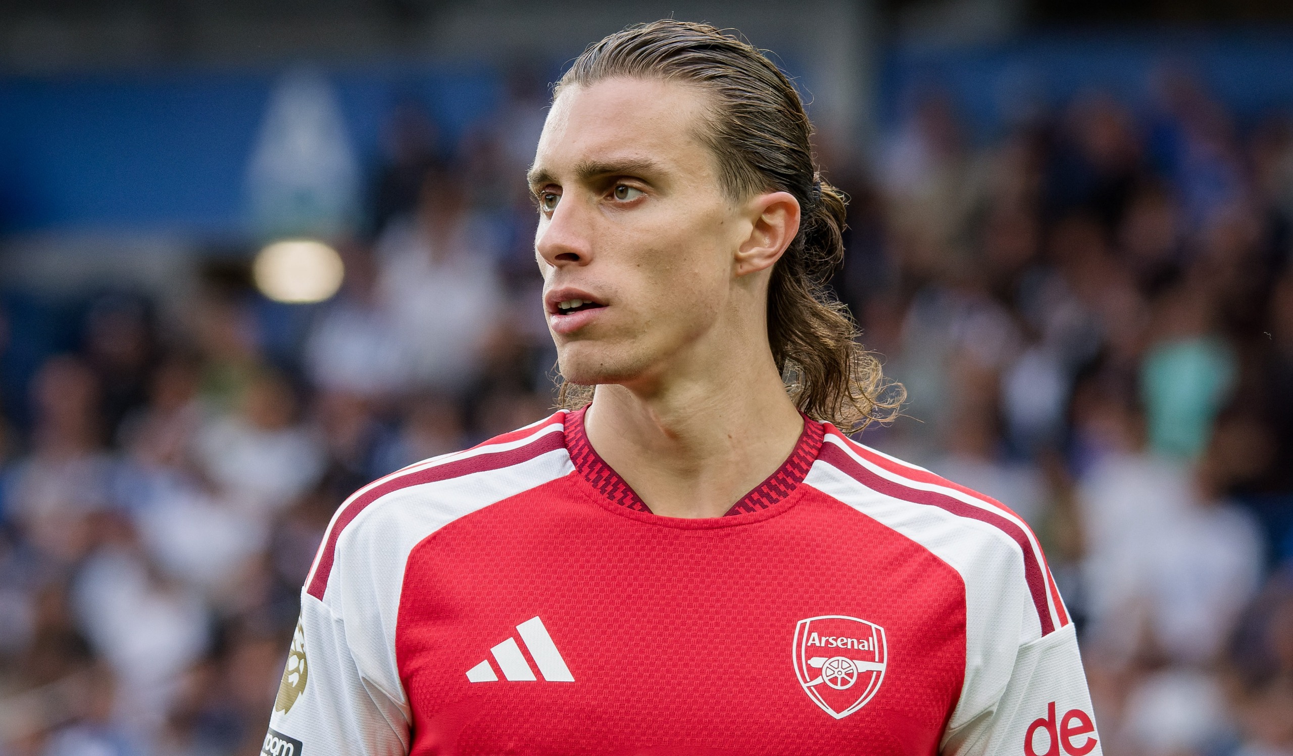 Riccardo Calafiori of Arsenal during the Premier League 2026/27 match between Brighton &amp;amp; Hove Albion and Arsenal FC at American Express Stadium on September 19, 2026 in Brighton, England