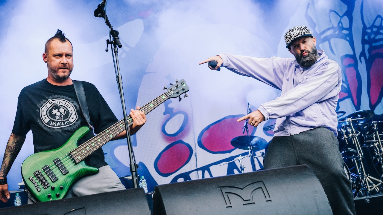 Bassist Sam Rivers and singer Fred Durst of Limp Bizkit perform live on stage during a concert at Zitadelle Spandau on June 2, 2015 in Berlin, Germany.