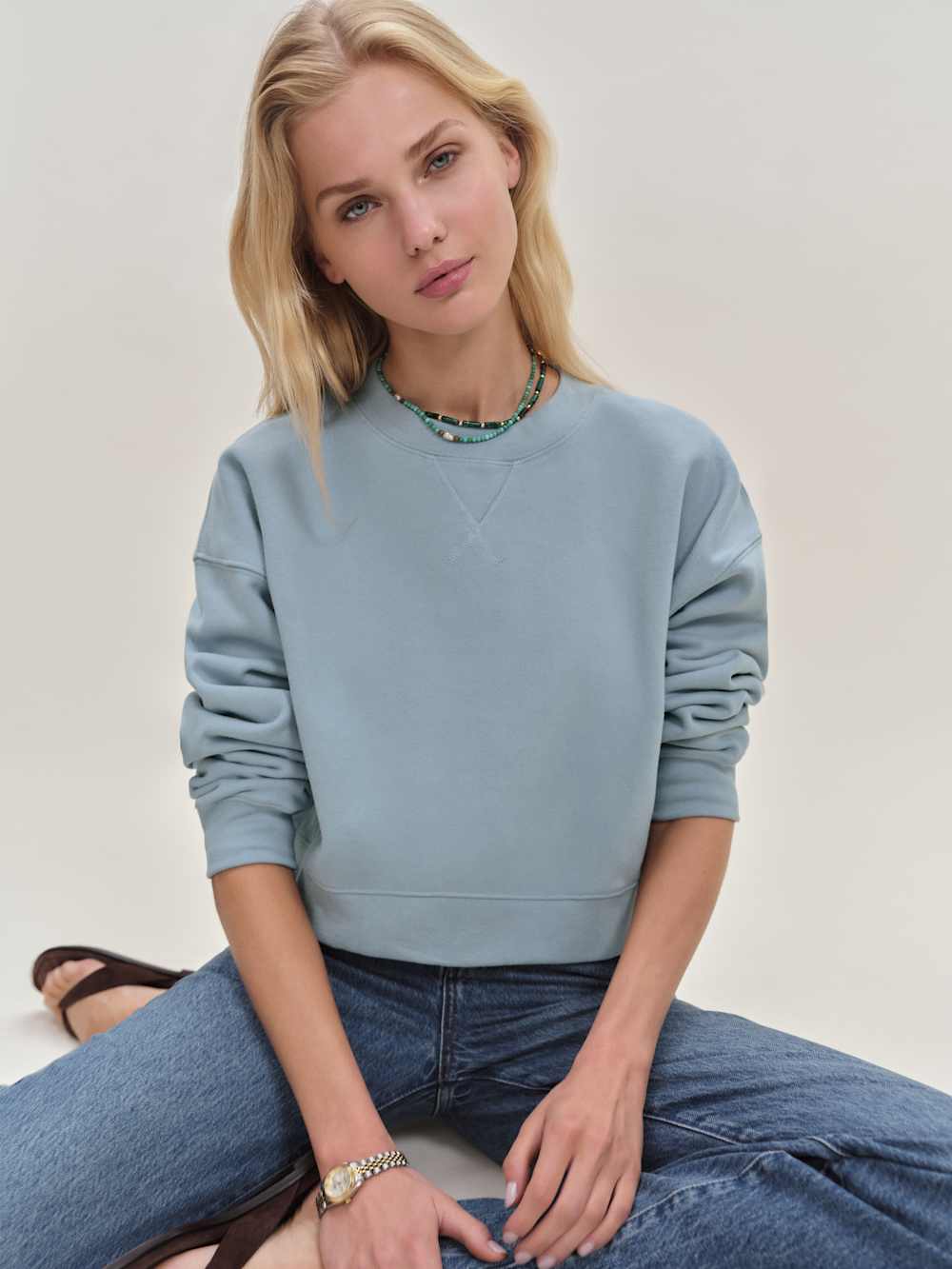 Grace Cropped Vintage Oversized Crewneck Sweatshirt