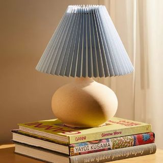 A cornflower blue table lamp