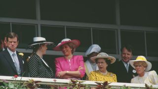 Princess Diana and Sarah Ferguson watching the races at the Epsom Derby in 1987
