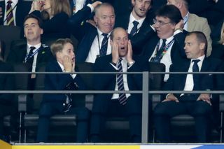 Prince George of Wales, Prince William, Prince of Wales, watch the UEFA EURO 2024 final match between Spain and England at Olympiastadion on July 14, 2024 in Berlin, Germany.