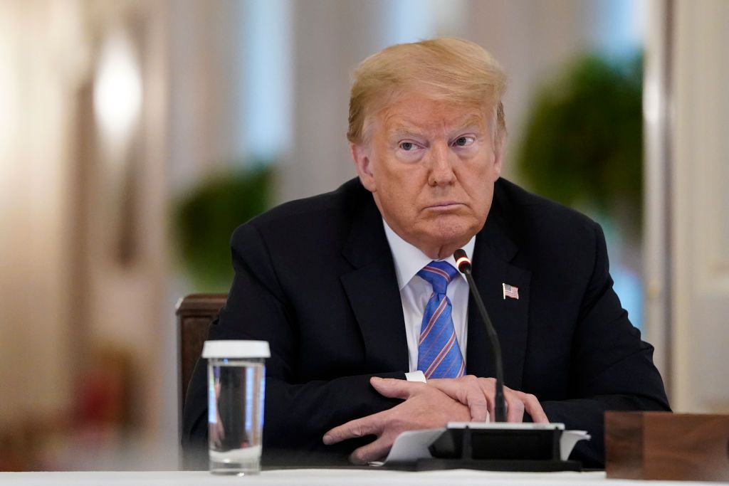 President Donald Trump participates in a meeting of the American Workforce Policy Advisory Board in the East Room of the White House on June 26, 2020 in Washington, DC