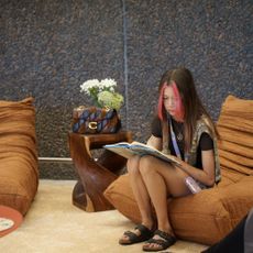 Photo of guest reading at Sunniefest