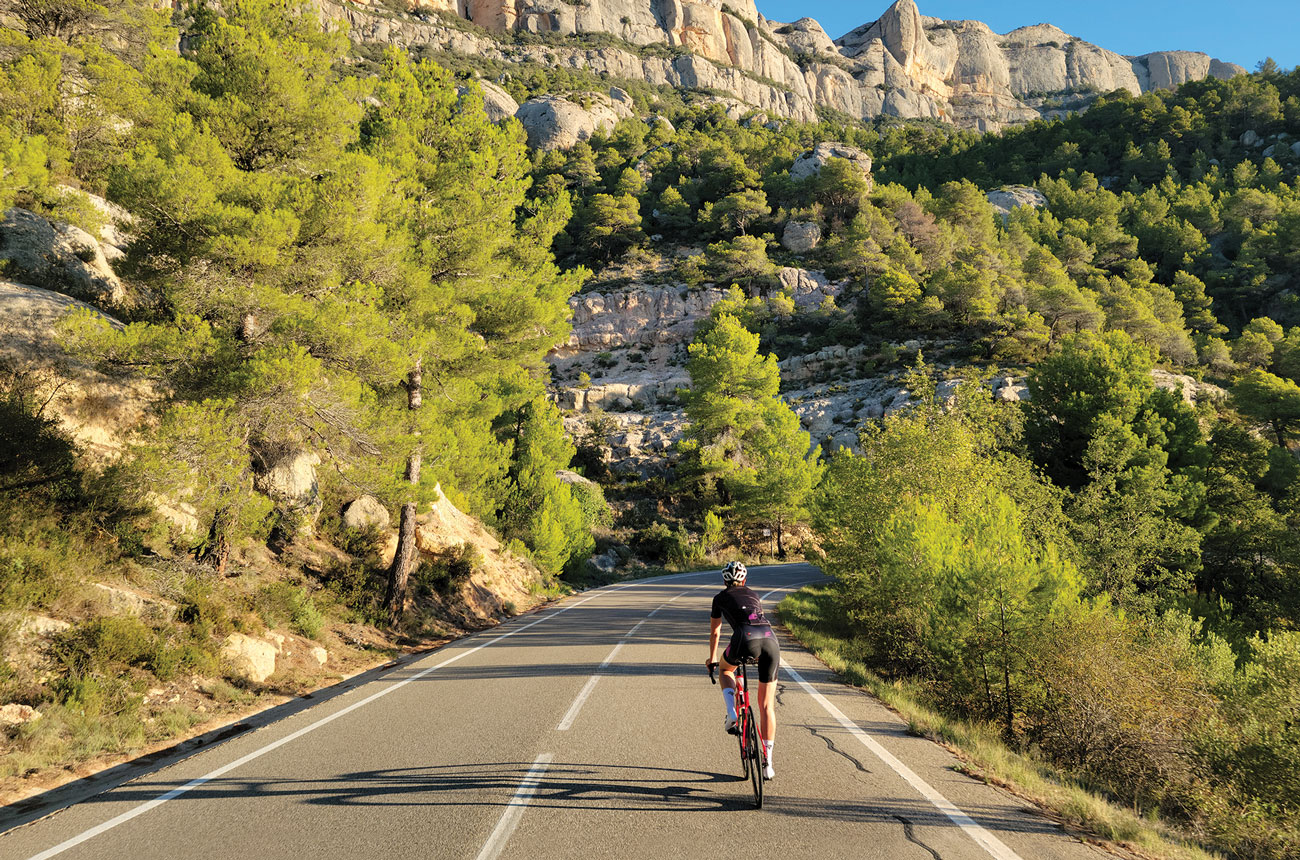 Cyclist with Priorat landscape in background