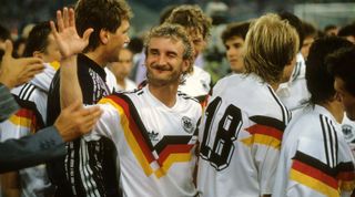 Rudi Voller of West Germany celebrates after the 1990 World Cup final