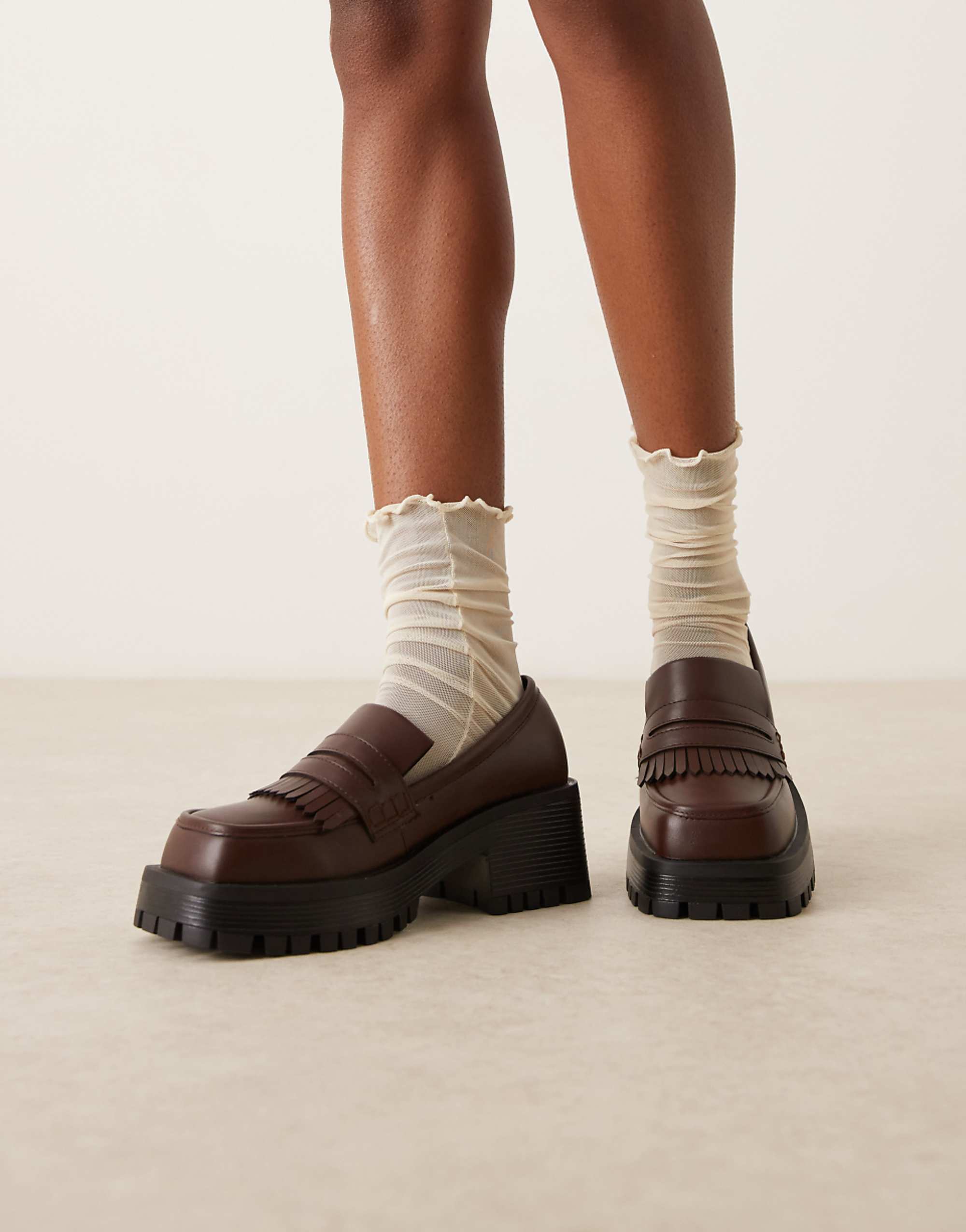 Raid Wide Fit Vamika Chunky Loafers in Brown