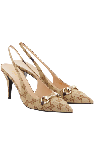 Horsebit Gg Canvas Slingback Pumps