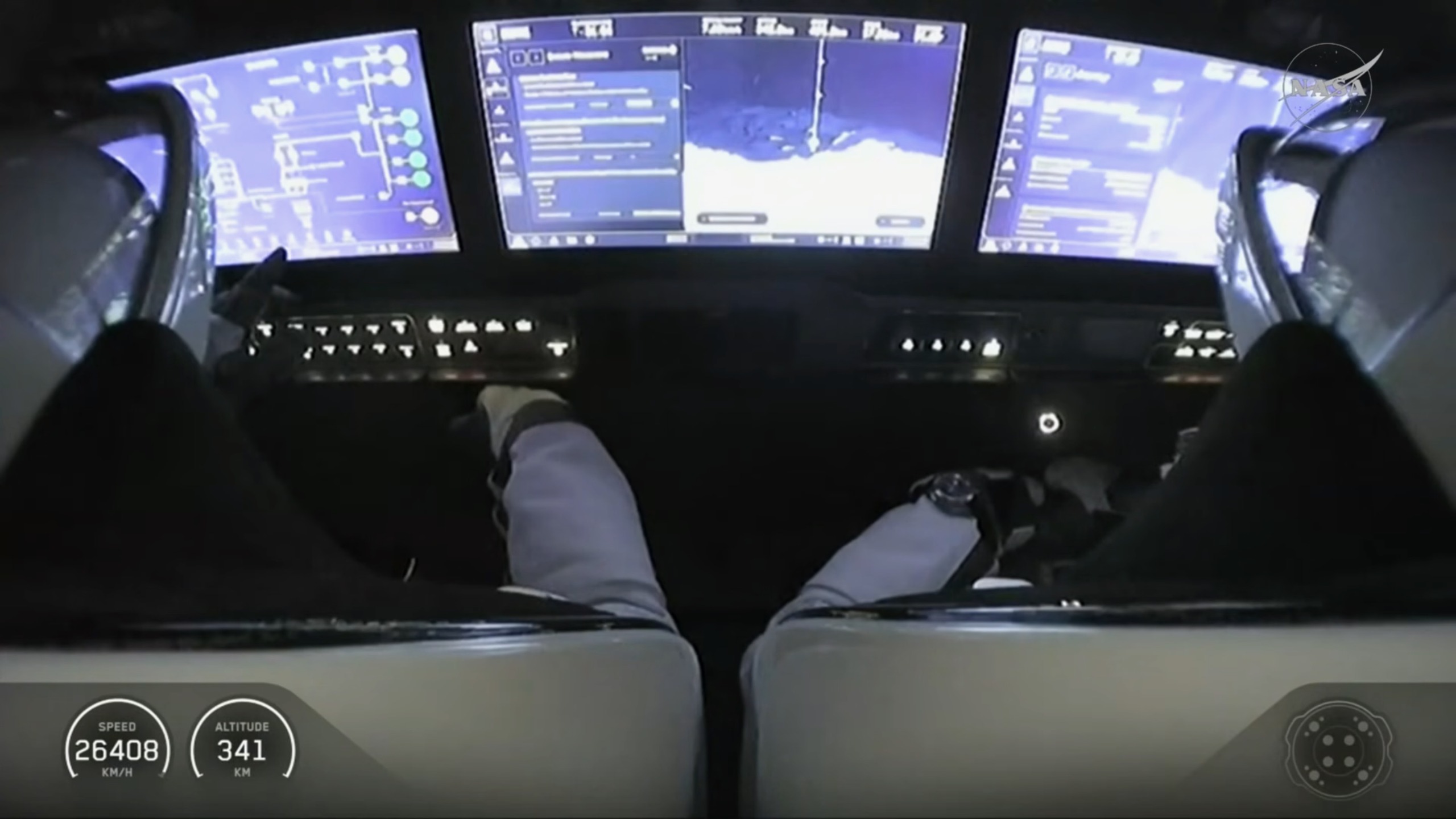 A look at the display screens of the Crew-12 Crew Dragon capsule &amp;quot;Freedom&amp;quot; during the mission's return to Earth on Oct. 8, 2026.