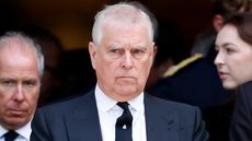 Andrew Mountbatten Windsor attends Katharine, Duchess of Kent's Requiem Mass service at Westminster Cathedral on September 16, 2025