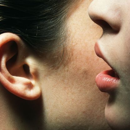 Young Woman Whispering to Another Woman