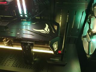 close-up of PC interior with fans oriented in wrong direction