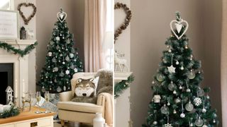 Living room with Christmas dress decorated with a heart Christmas tree topper idea