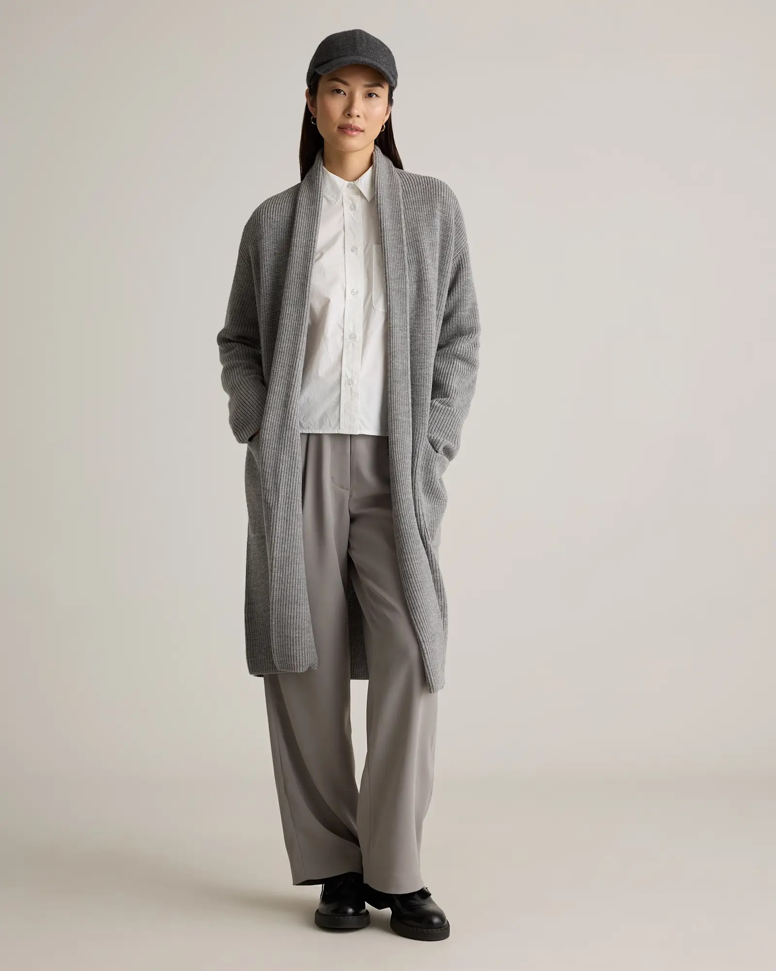 Australian Merino Wool Duster Cardigan in Heather Grey
