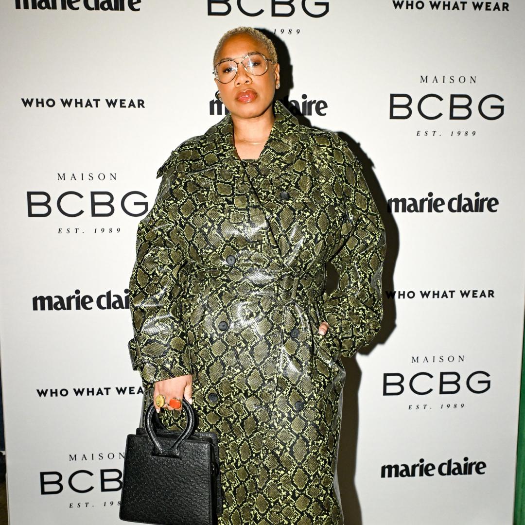 Kelly Augustine wearing bright prints