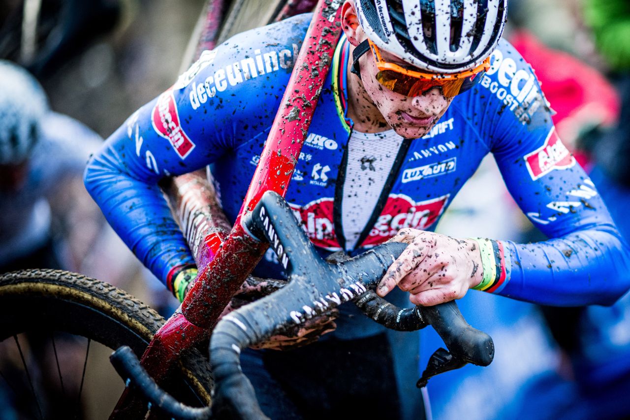 Mathieu van der poel racing cyclocross on a new Canyon Inflite