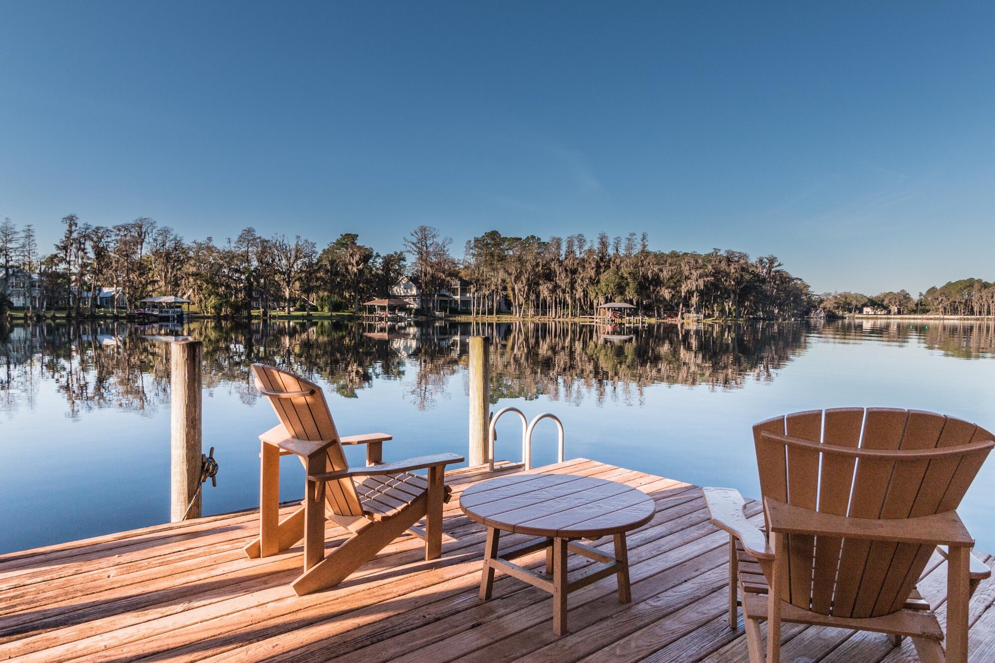 Outdoor Living and Style Blue and Orange Fishing Dock Outdoor