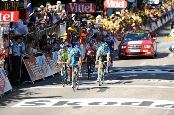 France's Laurent Lefevre (BBOX Bouygues Telecom) wins the sprint for second.