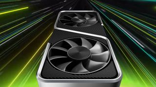 Nvidia RTX graphics card with green speed lines in back drop