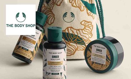 the body shop logo with ginger haircare products