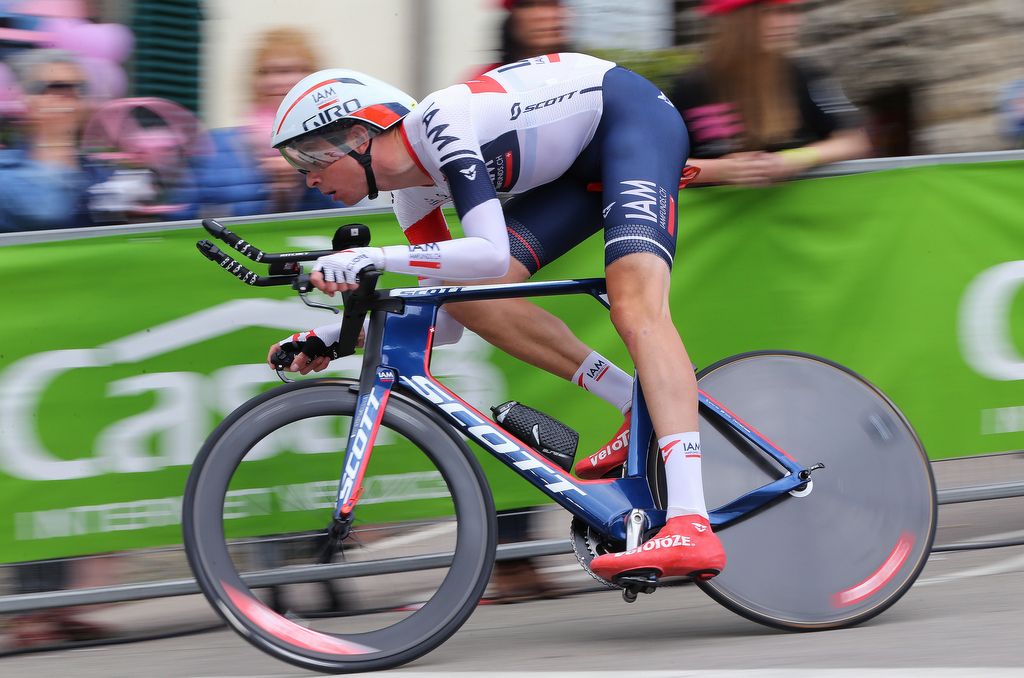 Vegard Stake Laengen (IAM Cycling) riding to third place in the TT