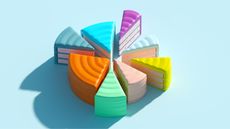 A round plastic cake made of multicolored pieces that are separated.