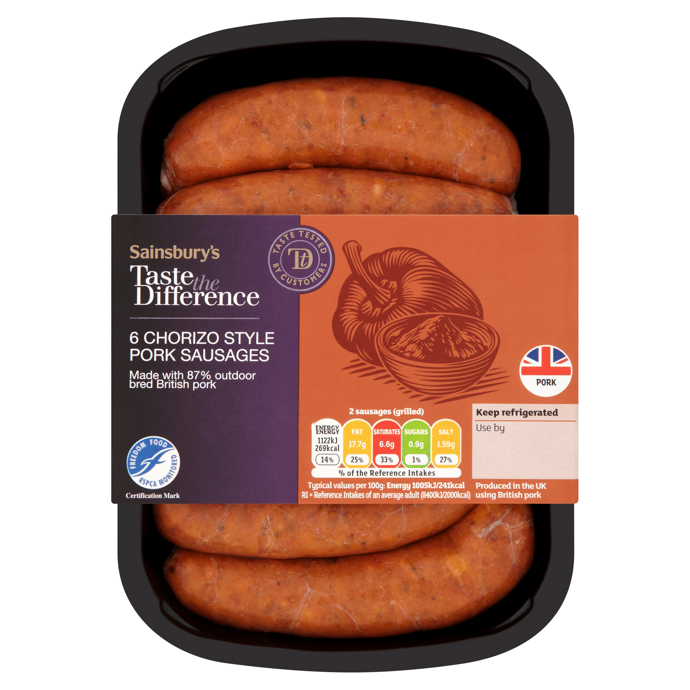 Sainsbury's Taste The Difference Chorizo-Style Pork Sausages