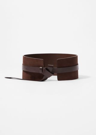 Leather-Trimmed Suede Waist Belt