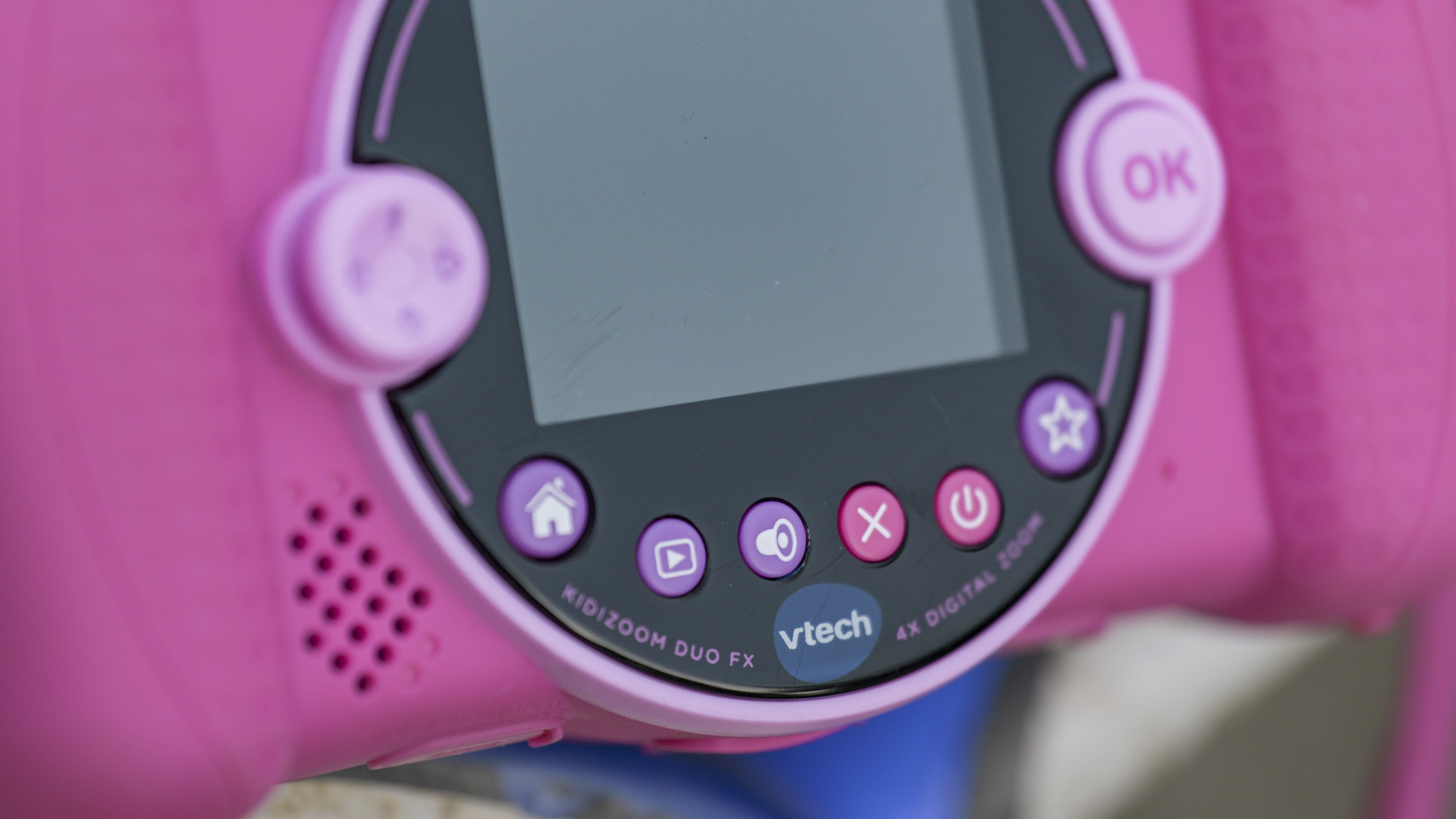 The buttons and controls of the V-Tech KidiZoom Duo camera