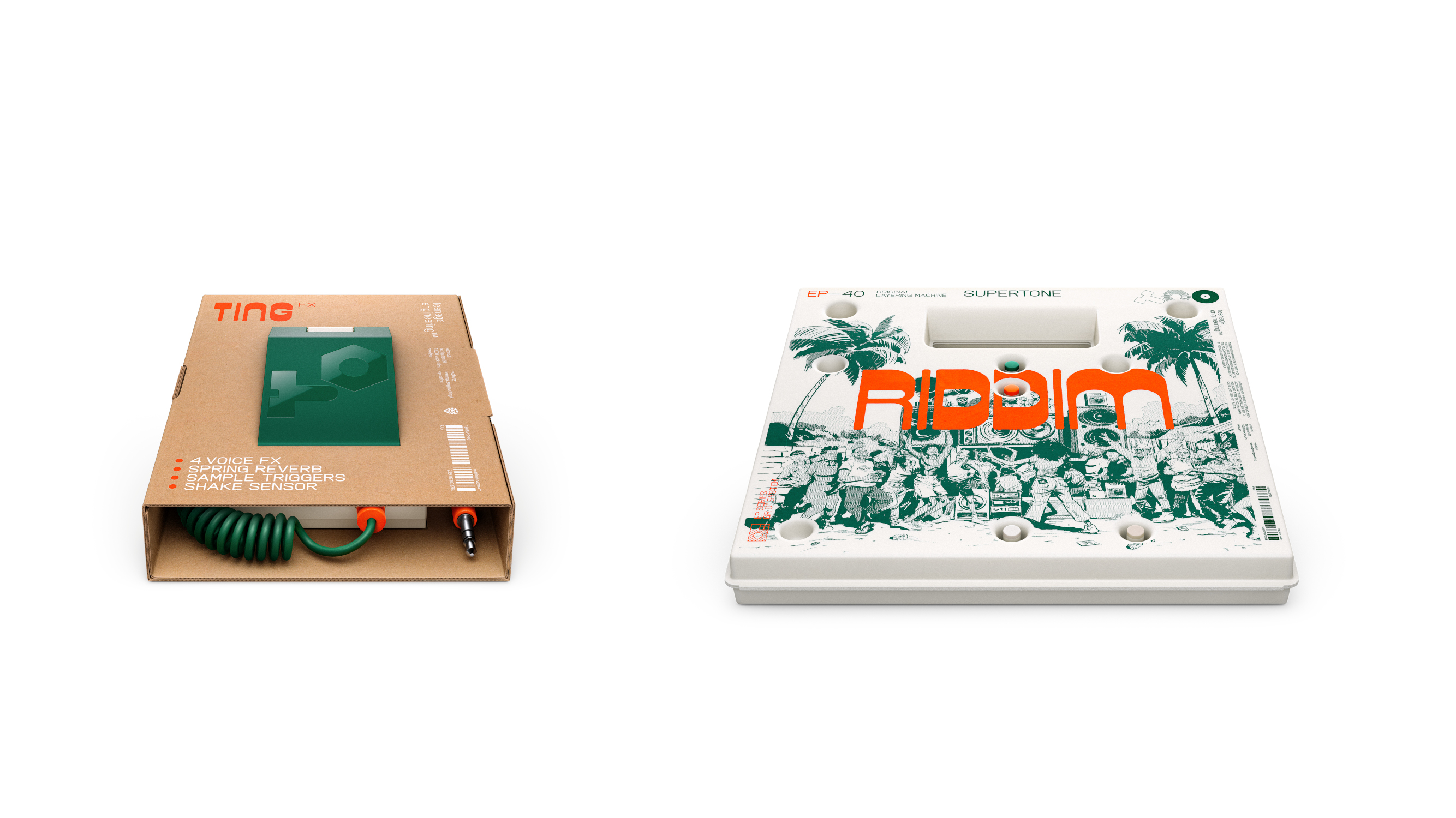Packaging for the Teenage Engineering EP&amp;ndash;2350 ting and EP&amp;ndash;40 riddim