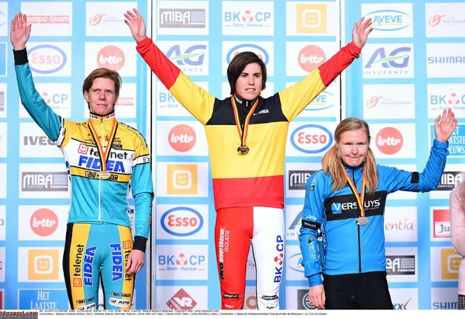 Podium l-r: Ellen Van Loy, Sanne Cant and Gitta Michiels