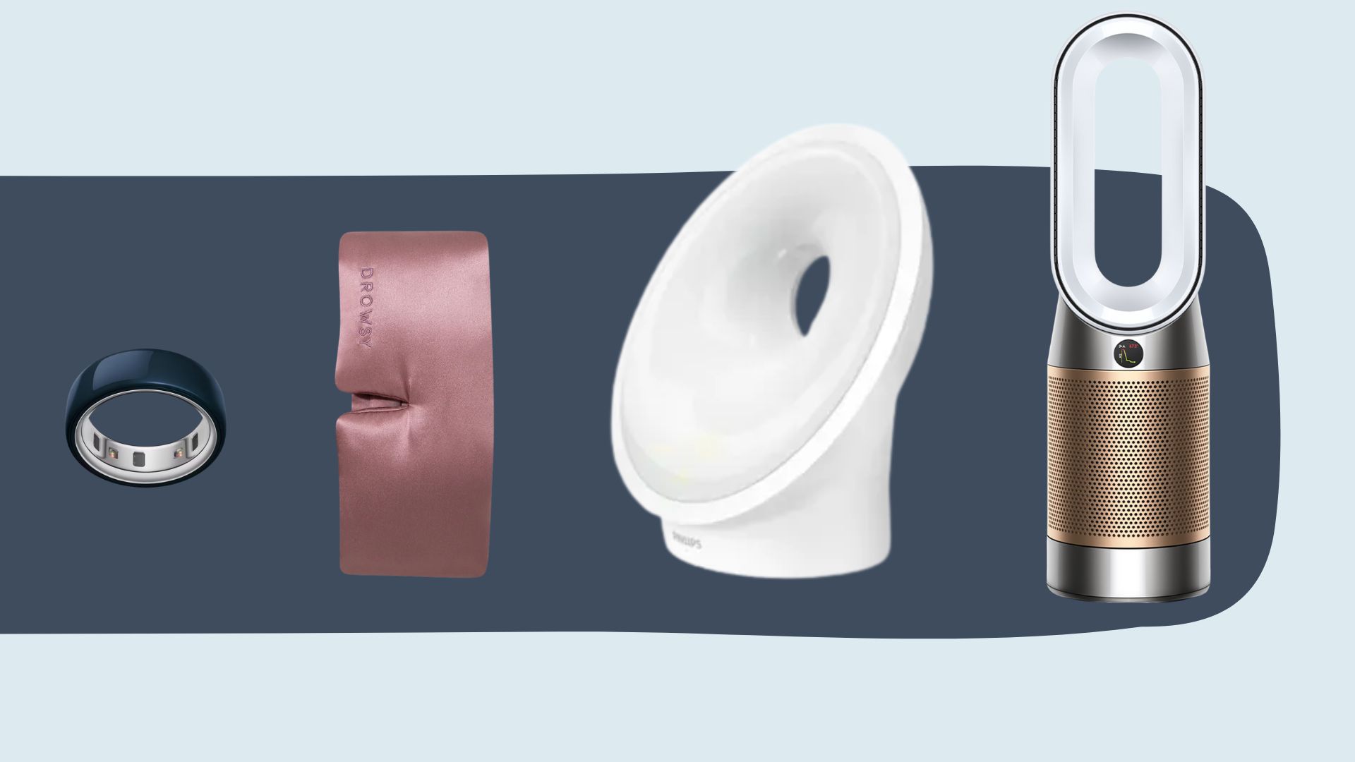 A selection of the best sleep aids from Oura, Drowsy, Philips, and Dyson