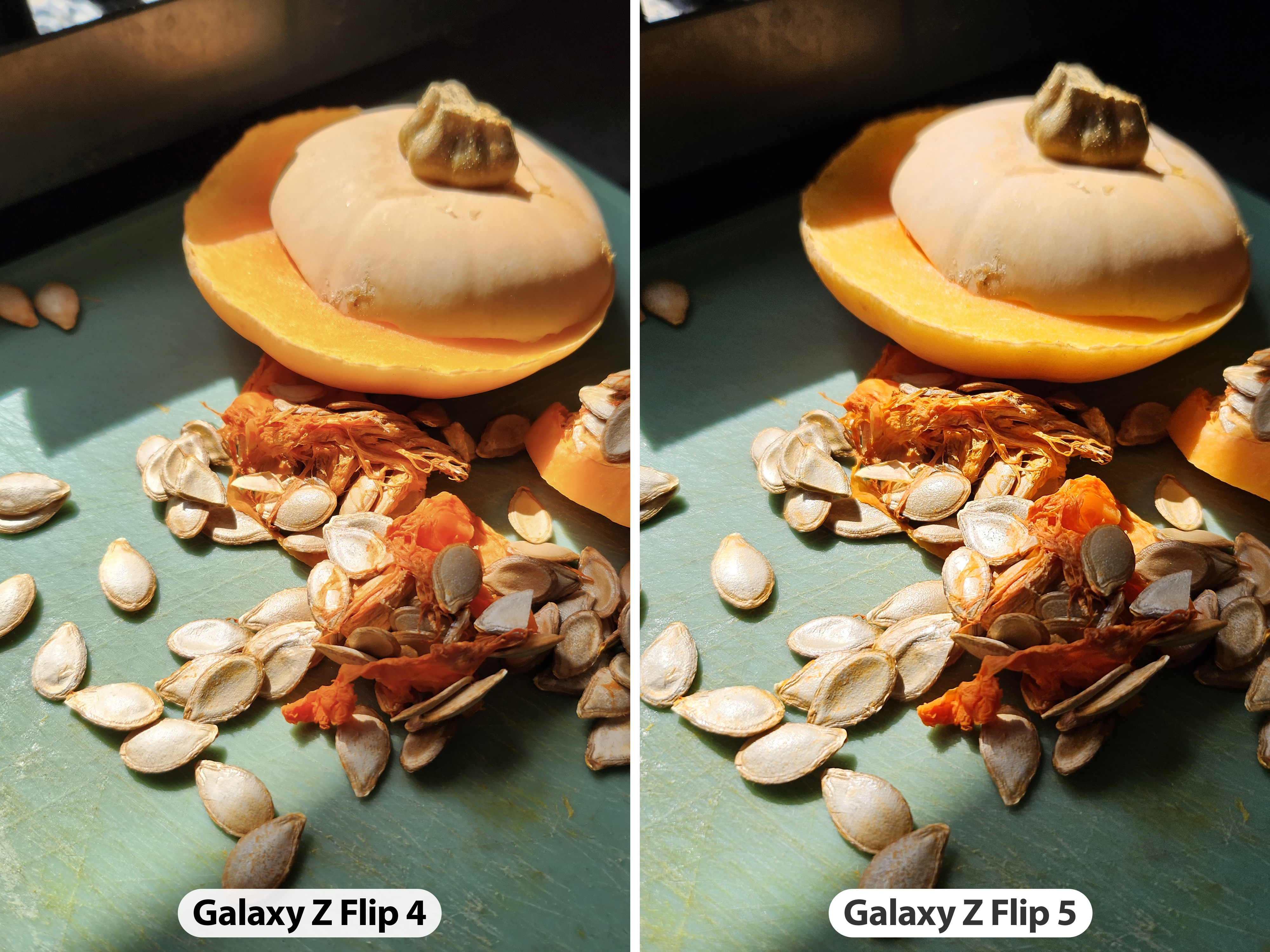 Samsung Galaxy Z Flip 5 comparison Z Flip 4 camera sample squash split screen