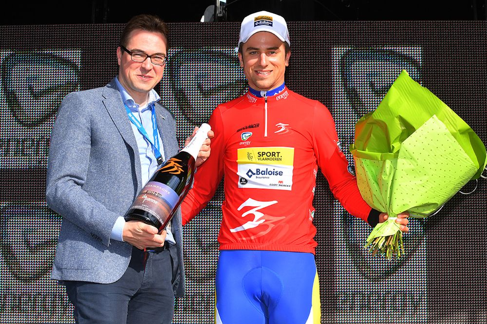 Piet Allegaert in the mountains jersey at De Panne