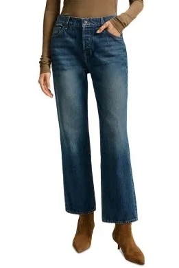 Veronica Beard, Leah Mid Rise Straight Jeans in Equinox Blue