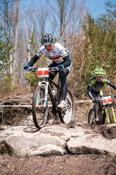 Sabine Spitz negotiates some rocks
