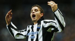 NEWCASTLE, ENGLAND - DECEMBER 13: Laurent Robert of Newcastle celebrates his goal during the FA Barclaycard Premiership match between Newcastle United and Tottenham Hotspur at St. James' Park on December 13, 2003 in Newcastle, England. (Photo by Laurence Griffiths/Getty Images)