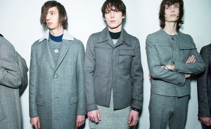 Males models wearing grey jackets and clothes from Lanvin AW2015 collection