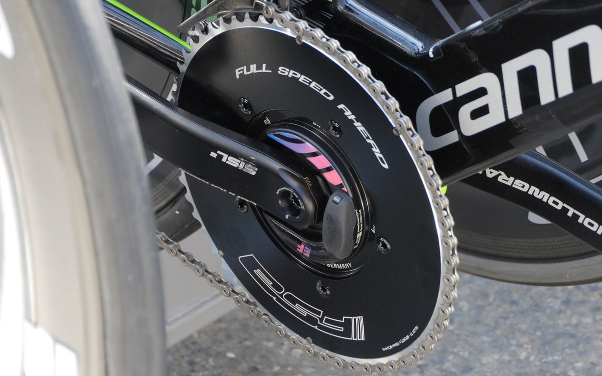 EF Education First pair their Cannondale SiSL cranks with aero chainrings from FSA