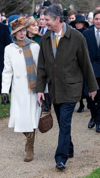 Sir Timothy Laurence and Princess Anne, Princess Royal attend the Christmas Day service at St Mary Magdalene Church on December 25, 2023