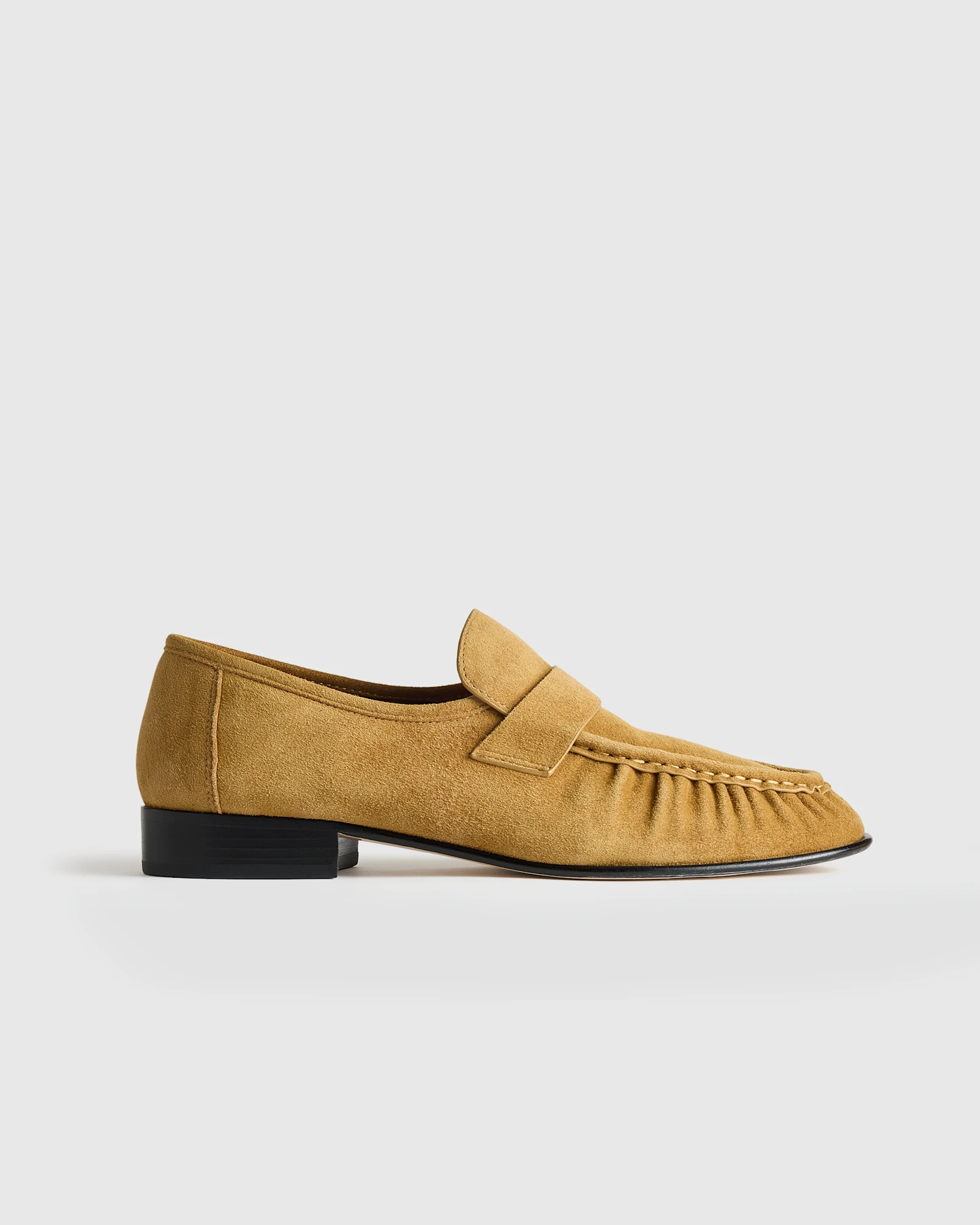 Italian Leather Ruched Loafer in Bronze Suede, Size 9