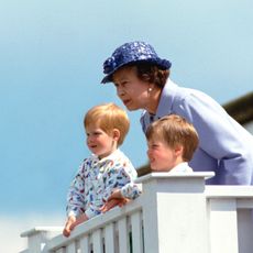 The Queen With Prince William And Prince Harry In The Royal Box At Guards Polo Club, Smiths Lawn, Windsor