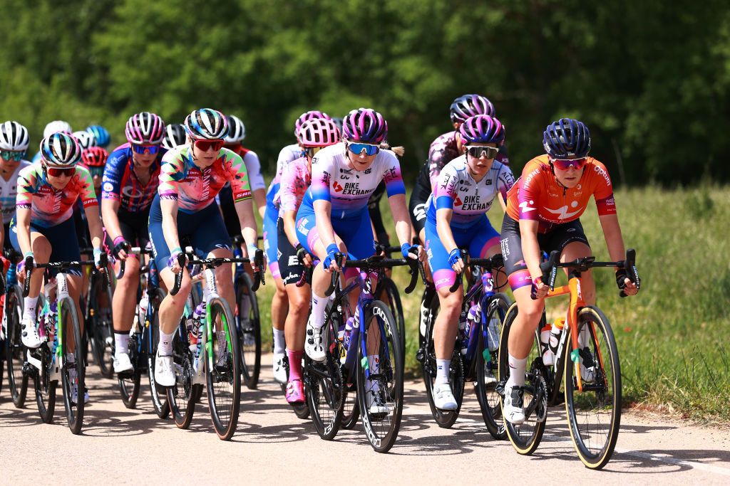 AGUILAR DE CAMPOO SPAIN MAY 20 LR Sarah Roy of Australia and Team CanyonSRAM Racing Nina Kessler of Netherlands Amanda Spratt of Australia and Team BikeExchange Jayco and Marit Raaijmakers of Netherlands and Team Human Powered Health compete during the 7th Vuelta a Burgos Feminas 2022 Stage 2 a 128km stage from Sasamn to Aguilar de Campoo VueltaBurgos BurgosFem UCIWWT on May 20 2022 in Aguilar de Campoo Spain Photo by Gonzalo Arroyo MorenoGetty Images