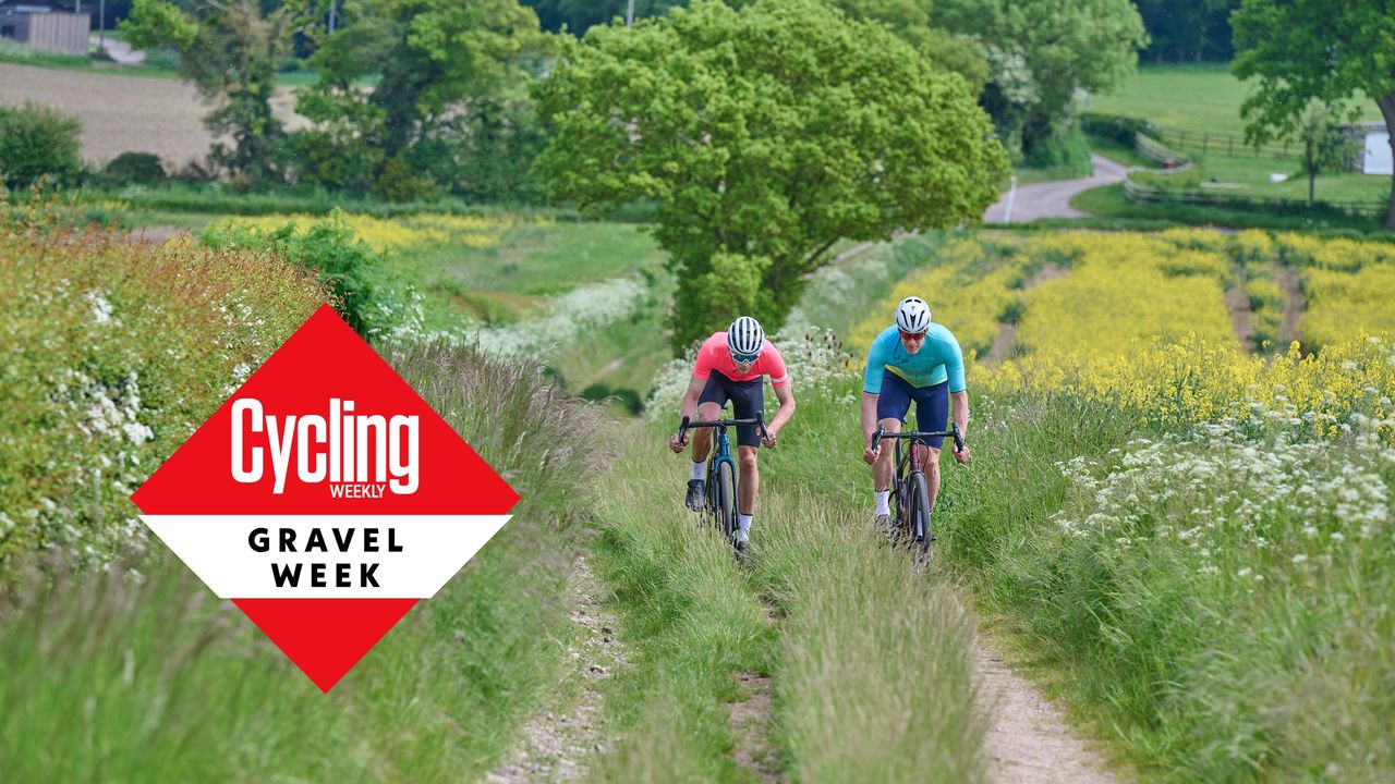 Two cyclists ride gravel bikes