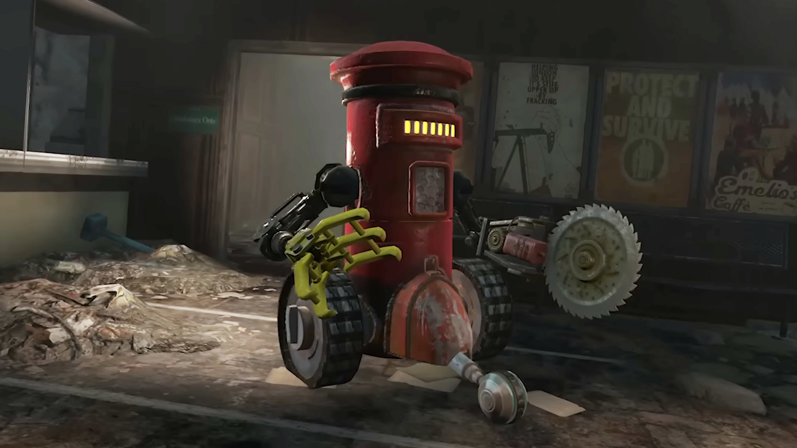Postbox robot with weapons