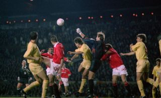 Galatasaray in action against Manchester United in a Champions League second round match in October 1993.