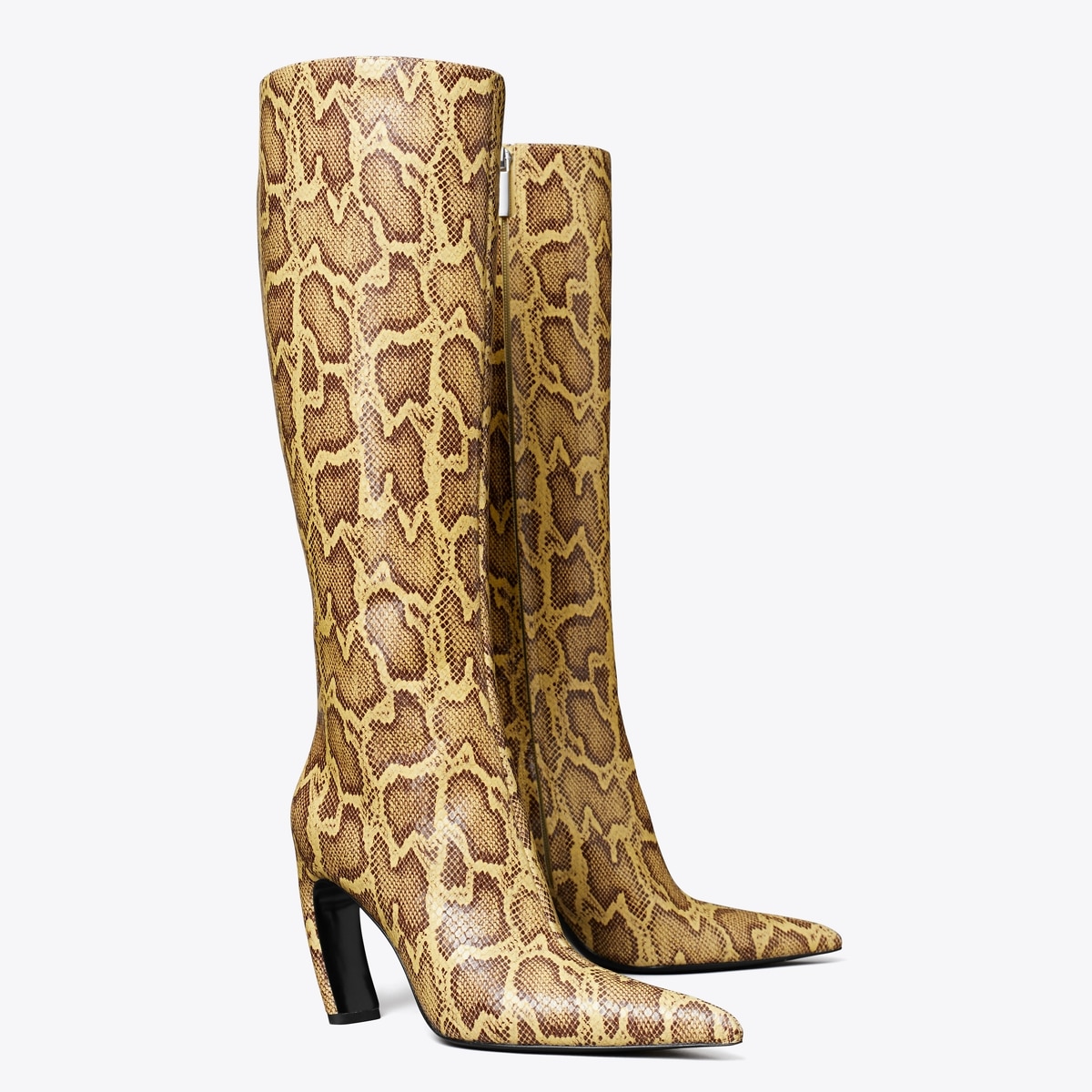 Tall Snake-Embossed Leather Boot in Yellow, Size 5