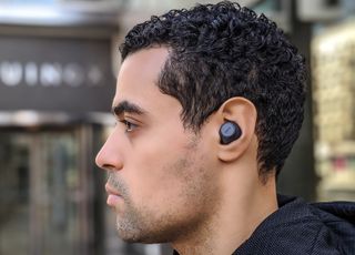 Our reviewer wearing the Jabra Elite Active 75t