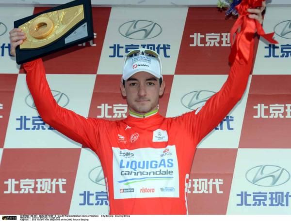 Elia Viviani (Liquigas-Cannondale) in the race leader's red jersey