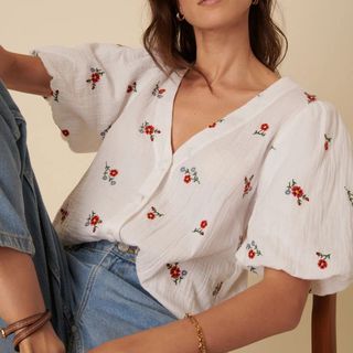 Cream Floral Embroidered Top